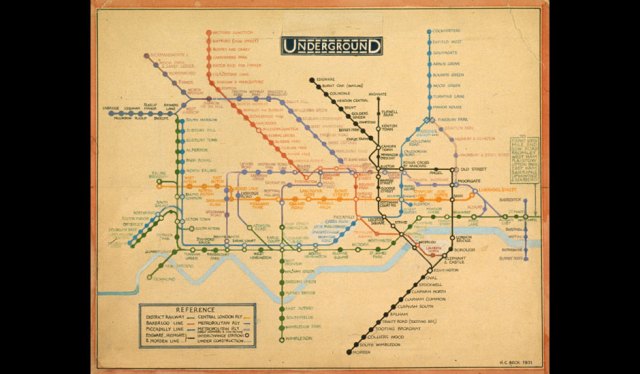 Henry Beck's original drawing for the 'diagrammatic' tube map (1931)